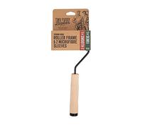 Two Fussy Blokes 4 Inch (100mm) Wooden Handle Mini Paint Roller Frame Set with 2 Microfibre Roller Sleeves - Durable Steel Frame for Smooth Finish on Trim & Furniture