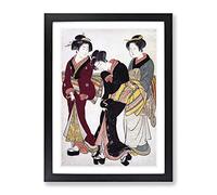 Two Geishas And A Maid By Kitao Shigemasa Asian Japanese Framed Print | A2 Black Framed Wall Art | Ready to Hang | Asian Nature Picture | Living Room Bedroom Lounge Office