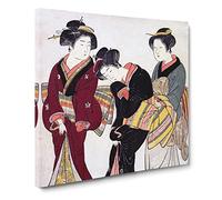 Two Geishas and a Maid by Kitao Shigemasa Canvas Print | Gallery Wrapped 30mm Frame Wall Art | 20x20 inches | Ready to Hang | Modern Picture | Living Room Bedroom Lounge Office