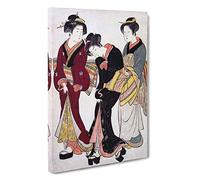 Two Geishas and a Maid by Kitao Shigemasa Canvas Print | Gallery Wrapped 30mm Frame Wall Art | 30x20 inches | Ready to Hang | Modern Picture | Living Room Bedroom Lounge Office
