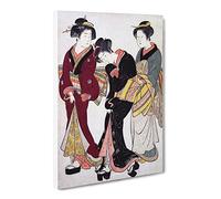 Two Geishas And A Maid By Kitao Shigemasa Canvas Print | Gallery Wrapped 30mm Frame Wall Art | 30x20 inches | Ready to Hang | Asian Picture | Living Room Bedroom Lounge Office