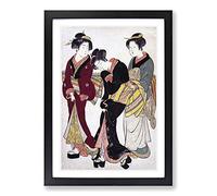 Two Geishas and a Maid by Kitao Shigemasa Framed Print | A2 Black Framed Wall Art | Ready to Hang | Modern Nature Picture | Living Room Bedroom Lounge Office