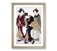 Two Geishas and a Maid by Kitao Shigemasa Framed Print | A2 Oak Framed Wall Art | Ready to Hang | Modern Nature Picture | Living Room Bedroom Lounge Office