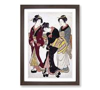 Two Geishas and a Maid by Kitao Shigemasa Framed Print | A2 Walnut Framed Wall Art | Ready to Hang | Modern Nature Picture | Living Room Bedroom Lounge Office
