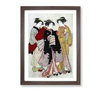 Two Geishas Out Walking By Kitao Shigemasa Asian Japanese Framed Print | A4 Walnut Framed Wall Art | Ready to Hang | Asian Nature Picture | Living Room Bedroom Lounge Office