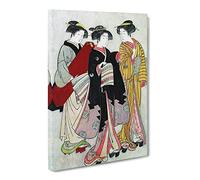 Two Geishas Out Walking By Kitao Shigemasa Canvas Print | Gallery Wrapped 30mm Frame Wall Art | 30x20 inches | Ready to Hang | Asian Picture | Living Room Bedroom Lounge Office