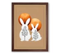 Two Geometric Foxes Modern Framed Wall Art Print A1 (84.1×59.4cm) Walnut, Wall Decor for Living Room, Bedroom, Office & Home, Ready to Hang, Art Gift