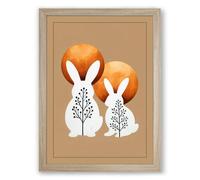 Two Geometric Foxes Modern Framed Wall Art Print A3 (42×29.7cm) Oak, Wall Decor for Living Room, Bedroom, Office & Home, Ready to Hang, Art Gift