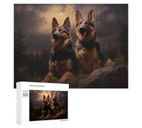 Two German Shepherds at Dusk Wooden Art Puzzle, 500 PCS - New Year Party Activity, with A Decorative Finished Picture