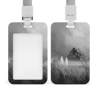 Two Ghosts Abandoned House Foggy Creepy Field ID Badge Holder Retractable Clip Card Holder Card Protector Name Badge Name Tag for Work Office Doctor Nurse