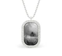 Two Ghosts Abandoned House Foggy Creepy Field Rectangle Pendant Necklace Silver Women Jewelry Alloy Keychain Tag Jewelry