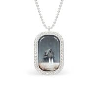 Two Ghosts Abandoned House Foggy Rectangle Pendant Necklace Silver Women Jewelry Alloy Keychain Tag Jewelry