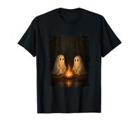 Two Ghosts by Campfire Forest Gothic Halloween Artwork T-Shirt