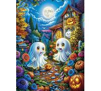 Two Ghosts in Halloween Garden 1000 Pieces Set Premium Jigsaw Puzzle Teen Fans 14-18 Yrs Logic Skill Leisure Adventure Valentines Gift Creativity & Gift Giving 1000 PCS