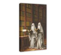 Two Ghosts Reading in The Library Canvas Poster Bedroom Decor Landscape Office Room Decor Gift 12" L X 18" W
