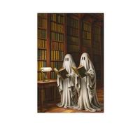 Two Ghosts Reading in The Library Canvas Poster Bedroom Decor Landscape Office Room Decor Gift 12" L X 18" W