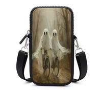 Two Ghosts Riding Bicycle Misty Forest Path Crossbody Mobile Phone Bag Smartphone Bag With Adjustable Strap