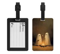 Two Ghosts Sitting Campfire Roasting Luggage Tag Travel Bag Suitcase Baggage Name Tags