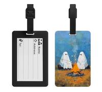 Two Ghosts Sitting Campfire Roasting Vintage Luggage Tag Travel Bag Suitcase Baggage Name Tags