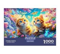 Two Ginger Kittens on A Branch Amid Blossoms And Butterflies 1000-Piece Jigsaw Puzzle Cute Pet Cat Challenging Game for Men, Women & Elders 70x50cm/1000pcs