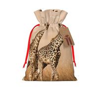Two Giraffe Running On The Barren Christmas Canvas Gift Bag With Drawstring,Reusable Personalizedgift Bag