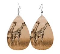 Two Giraffe Running On The Barren Earrings For Women Leather Dangle Lightweight Teardrop Earrings Jewelry For Women