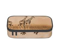 Two Giraffe Running On The Barren Large Capacity Pencil Case Stationery Storage Bag with Zipper Boys Girls Students School