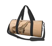 Two Giraffe Running On The Barren Large Round Travel Duffle Bag, Full-Print Canvas Weekender with Padded Lining, Multiple Pockets,Detachable Shoulder Strap and Soft Leather Handles