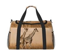 Two Giraffe Running On The Barren Large Travel Duffle Bag with Shoulder Strap,Water-Resistant Twill Weekender Bag for Men Women,Spacious Carryall Gym Bag