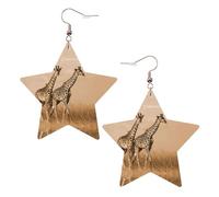 Two Giraffe Running On The Barren Leather Star Shaped Earrings Fashion Accessories Lightweight Festivals Parties Everyday Life