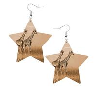 Two Giraffe Running On The Barren Leather Star Shaped Earrings Fashion Accessories Lightweight Festivals Parties Everyday Life