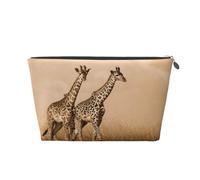 Two Giraffe Running On The Barren Leather Travel Toiletry Bag, Makeup Cosmetic Pouch with All-Over Print,Leather Material,Water-Resistant,Large Capacity Organizer for Women Men