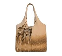 Two Giraffe Running On The Barren Print Canvas Tote Bags for Women Reusable Grocery Bag Large Gym Canvas Cloth Pouchportable Shopping Handbag
