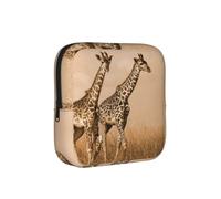Two Giraffe Running On The Barren Print Period Bag Sanitary Napkin Storage Bag Sanitary Pouch with Zipper Portable Pantyliners Bag for Women Teen Girls Ladies