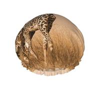 Two Giraffe Running On The Barren Print Premium Double Layer Shower Cap For Women With Reusable Shower Cap For Hair - Waterproof Plastic Cap - Shower Caps For Long, Short And Curly Hairs