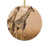 Two Giraffe Running on The Barren Print Round Xmas Ornaments, Christmas ceramic pendant Hanging for Xmas Tree Home Indoor Outdoor Decor