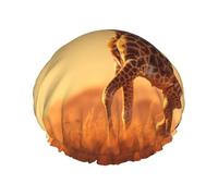 Two Giraffe Running on The Barren print Women's shower cap Reusable elastic shower cap Double-layer hair cap Shower cap