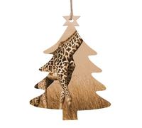 Two Giraffe Running on The Barren Printed Christmas Tree Shape Xmas Ornaments 1 Pcs, Christmas wooden pendant Hanging for Xmas Tree Home Indoor Outdoor Decor