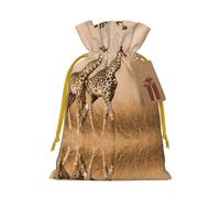 Two Giraffe Running On The Barren Printed Drawstring Gift Bags,Various Sizes, Bulk Plastic Packaging Bags