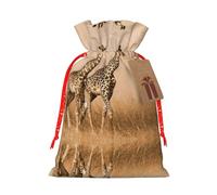 Two Giraffe Running On The Barren Printed Drawstring Gift Bags,Various Sizes, Bulk Plastic Packaging Bags