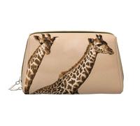 Two Giraffe Running On The Barren Printed Leather Makeup Bag for Women Girls - Portable Travel Cosmetic Organiser Toiletry Bag