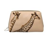 Two Giraffe Running On The Barren Printed Leather Makeup Bag for Women Girls - Small Portable Travel Cosmetic Organiser Toiletry Bag