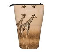Two Giraffe Running On The Barren Standing Telescopic Pencil Bag Oxford Cloth Bag Portable for Boys Girls Teens Students Office
