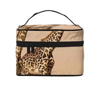 Two Giraffe Running On The Barren Travel Makeup Bag - Elegant and Spacious Cosmetic Organizer for On-The-Go