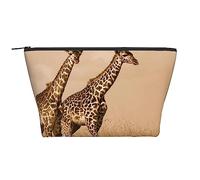 Two Giraffe Running On The Barren Travel Makeup Bag - Trapezoidal Portable Cosmetic Organizer Bag - Durable, Spacious, and Versatile