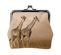 Two Giraffe Running On The Barren Women's Leather Kiss-Lock Coin Purse,Double-Sided Full Print Pattern,Ultra-Fine Fiber Leather,Small Clutch Wallet for Cash,Cards,Coins