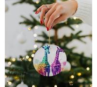 Two Giraffes Ceramic Christmas Ornaments - 2.8 Inch Round Double-Sided Xmas Tree Decorations with Gold Ribbon for Home Holiday Decor, Gift for Family & Friends