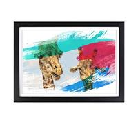 Two Giraffes Chewing V2 Framed Print | A2 Black Framed Wall Art | Ready to Hang | Modern Animal Picture | Living Room Bedroom Lounge Office