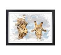 Two Giraffes Chewing V3 Framed Print | A2 Black Framed Wall Art | Ready to Hang | Modern Animal Picture | Living Room Bedroom Lounge Office