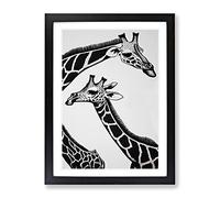 Two Giraffes Framed Print | A3 Black Framed Wall Art | Ready to Hang | Modern Animal Picture | Living Room Bedroom Lounge Office